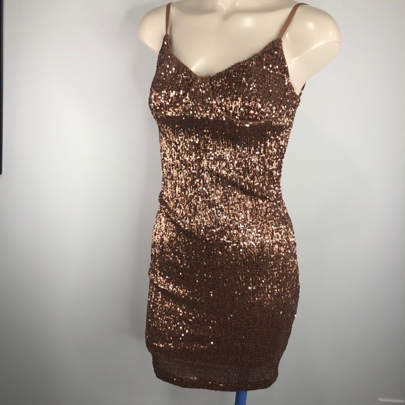 HONEY BUM sexy sequin BRONZE COPPER Dress Small - Picture 9 of 9